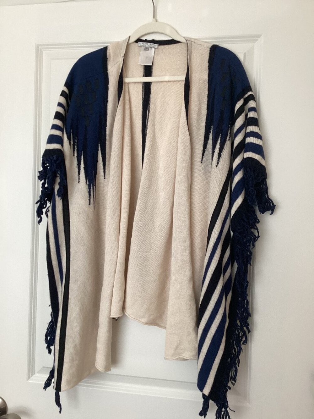 Alberto Makali Beige/Navy Knit Shawl with Black Trim